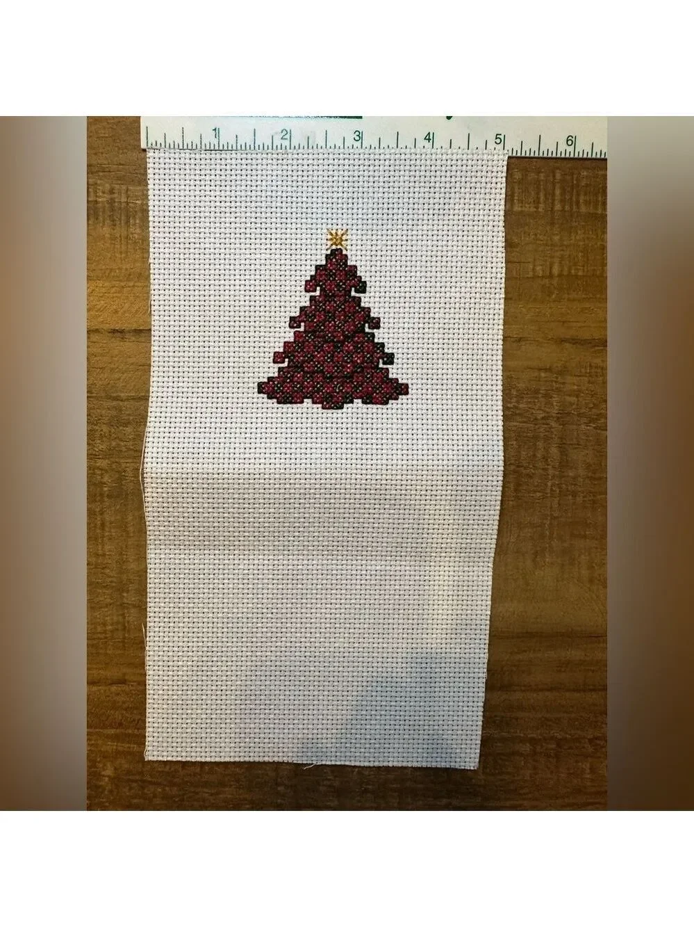 Christmas Tree Counted Cross Stitch, Hand Completed needlework on Aida cloth